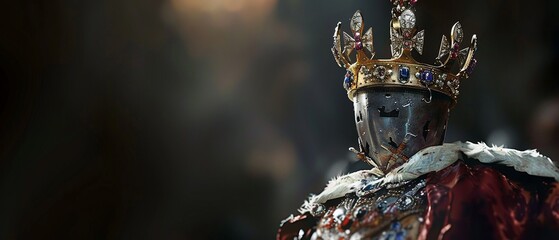 Medieval king with crown in dramatic lighting and dark atmosphere. - obrazy, fototapety, plakaty
