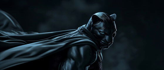A sleek panther character blending seamlessly into the shadows with their dark cloak - obrazy, fototapety, plakaty