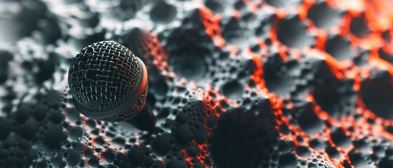 Hypnotic pattern of fractals enveloping a microphone , super realistic render.
