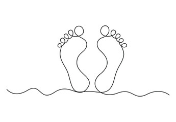 Continuous single line drawing of bare foot elegance female leg in simple linear style vector illustration. Premium vector