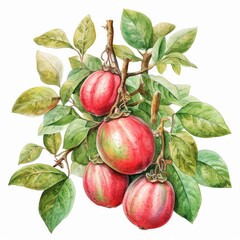 A bunch of ripe Pear s,  watercolor illustration clipart, 1500s, isolated on white background watercolor tone, pastel, 3D Animator