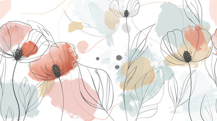 Contemporary Botanical Sketch with Splashes of Color