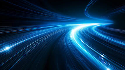 Fototapeta na wymiar digitally generated image of blue light and stripes moving fast over black background.