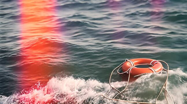Maritime Safety: Lifebuoy Floating at Sea