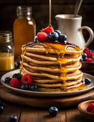 stack of pancakes with berries