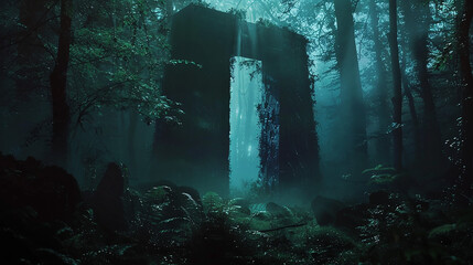 Fantasy style portal with deep forest landscape