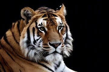 Free tiger or lion portrait stands out on dark background