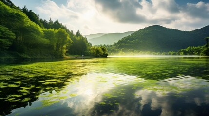 Relaxing place National 5A scenic spot Green mountain Clean Green freshwater lake natural scenery