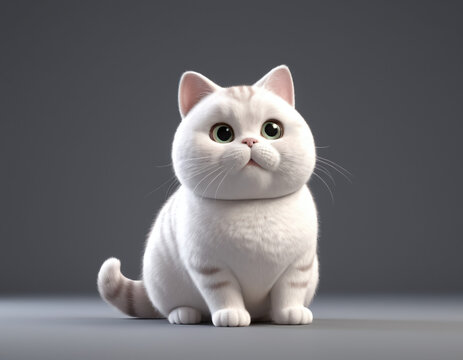 3d render cute white overweight obess fat cat