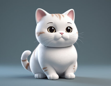 3d render cute white overweight obess fat cat