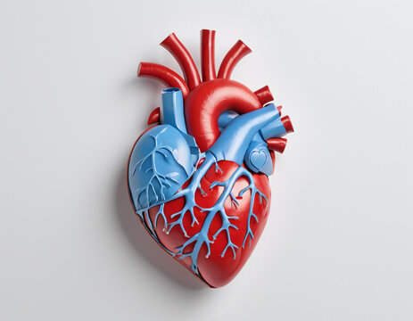 3D render heart anatomy, white and red color