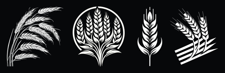 Organic wheat set, bread agriculture and natural eat, harvest icon, isolated on black background, vector illustration.	 - obrazy, fototapety, plakaty