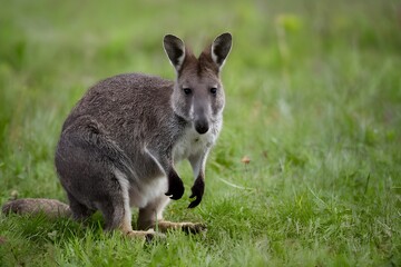 Naklejka na ściany i meble Image Wild wallaby captured in natural habitat of open field