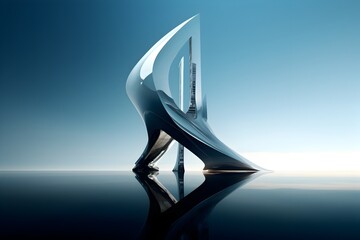 Towering Architectural Masterpiece A Surreal and Futuristic Vision of Modern Design - obrazy, fototapety, plakaty