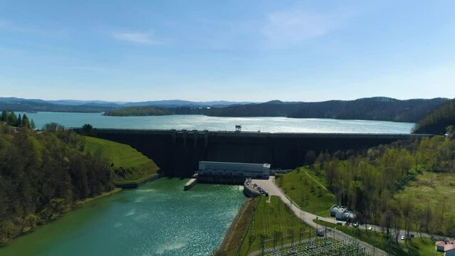 Water Dam Over Solina Bieszczady Aerial Poland