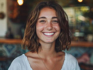 Joyful Freckled Woman with a Contagious Smile