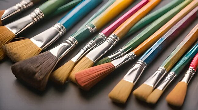 Colorful Brushes on Clean Palette Ready for Art