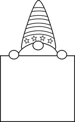 Patriotic gnome holding blank sign outline.
USA Independence day coloring page. 