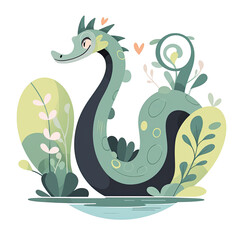 an illustration of ogopogo and green plants growing
