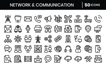 Network And Communication Outline Icons Set.Vector illustration.