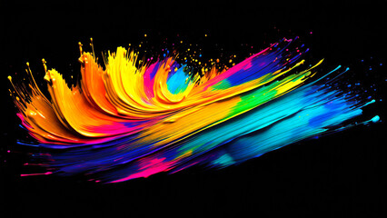 colorful paint brush strokes isolated on black background - 777929140