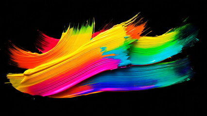 colorful paint brush strokes isolated on black background - 777929177
