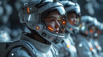 Fototapeta premium Virtual reality education in a space colony