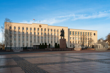 View of the building of the Grodno City Executive Committee and the monument to Lenin on the...