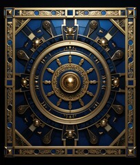 A blue and gold decorative design on a black background. Generative AI.