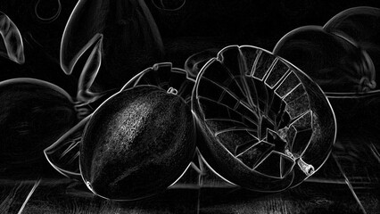 Mango in black and white made by lithography