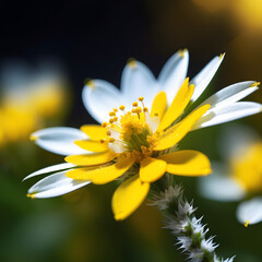 Close up shoot of Bellis perennis, the daisy, european species flower, white and yellow daisy flower.