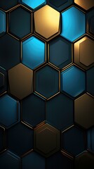 A blue and gold hexagonal pattern on a dark background. Generative AI.