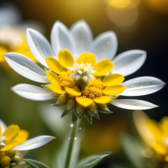 Close up shoot of Bellis perennis, the daisy, european species flower, white and yellow daisy flower.