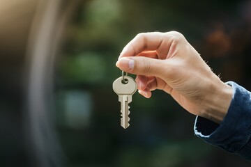 Photo Hand holding key against blurred background, symbolizing access and security