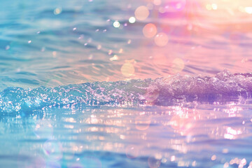 Abstract blur light on sea and ocean, clear water close up colorful background.