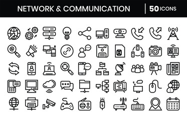 Network And Communication Outline Icons Set
