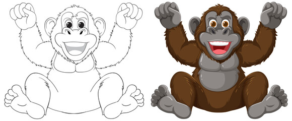 Vector illustration of a monkey, colored and outlined.