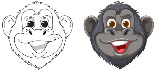 Fototapeta premium Two cartoon monkeys with happy facial expressions.