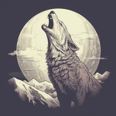 Wild night scene with a howling wolf.