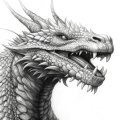 dragon drawing on a white background. pencil drawing of a dragon.