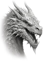 dragon on a white background, monochrome image, black and white