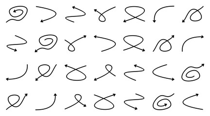 Set of Hand Drawn Simple Arrow Icons. Vector Isolated on White Background. Design can be Edited