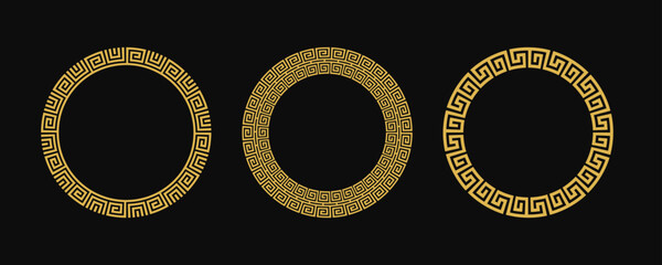 Circle Frame Greek style set, Decorative border, vintage ornaments with seamless pattern vector illustration	