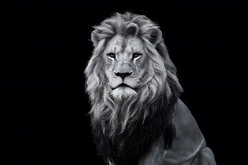 Fototapeta premium Regal lion king portrayed in majestic isolation against black background