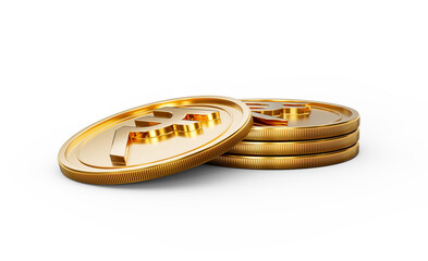 3d Stack Of Golden Indian Rupee Coins Shiny Rounded Coins Stack On White Background 3d Illustration