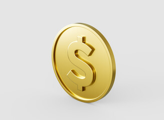 3d Golden Shiny Rounded United States Dollar Coin Isolated On White Background 3d Illustration