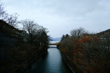 Fototapeta premium Autumn mood scenery of the river in Japan.