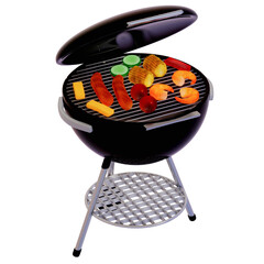 BBQ Grill for camping , stainless steel with BBQ grill on transparent background , 3D Rendering