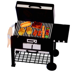 BBQ Grill for camping , stainless steel with BBQ grill on transparent background , 3D Rendering