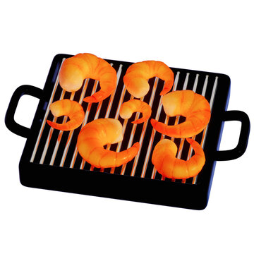 recommend clip art: BBQ Grill for camping , Grilling Shrimp on transparent background , 3D Rendering